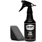 CAR GUYS Tire Shine Spray bottle application for an even gloss