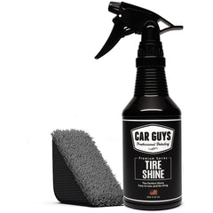 CAR GUYS Tire Shine Spray bottle application for an even gloss