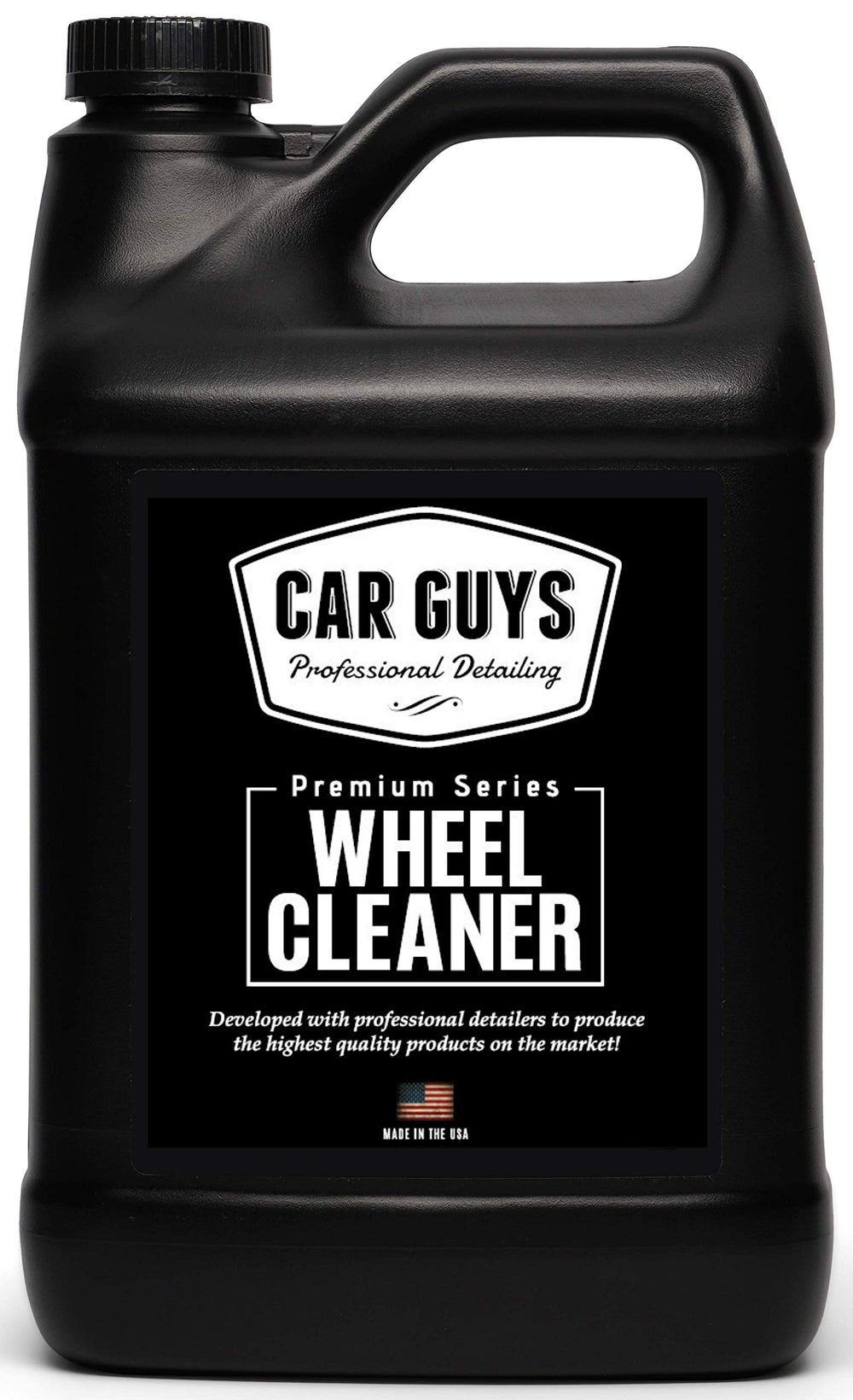 CAR GUYS Wheel Cleaner bottle label highlights concentrated safe formula for rims and tires