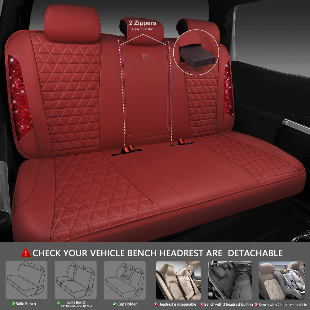CAR PASS seat cover closeup rhinestones adds luxury detail and dirt resistance.