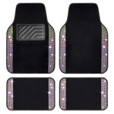 CAR PASS Iridescent Diamond Floor Mats front view with sparkling rhinestones and universal fit