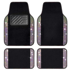 CAR PASS Iridescent Diamond Floor Mats front view with sparkling rhinestones and universal fit