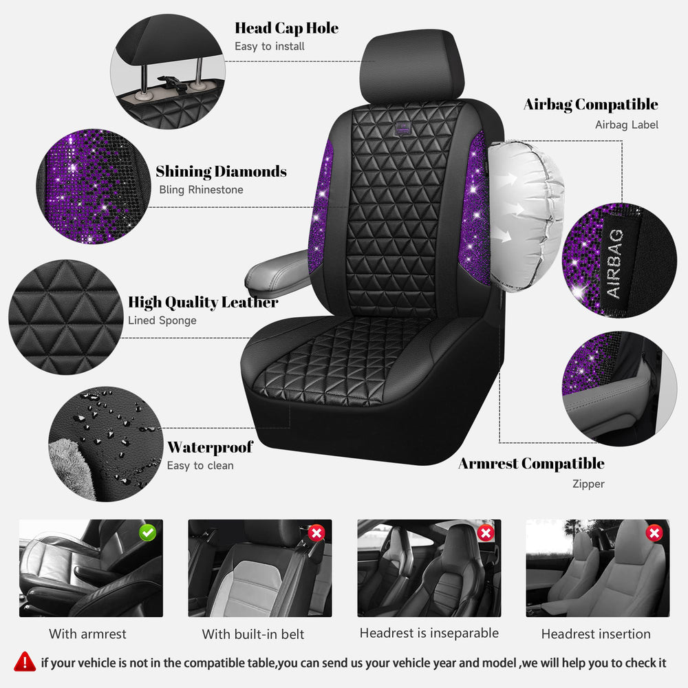 CAR PASS Bling diamond front headrest cover adds sparkle and easy cleaning