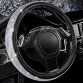 CAR PASS bling-diamond-leather steering wheel cover adds premium sparkle and comfort.