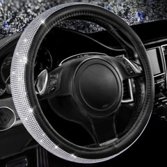 CAR PASS bling-diamond-leather steering wheel cover adds premium sparkle and comfort.