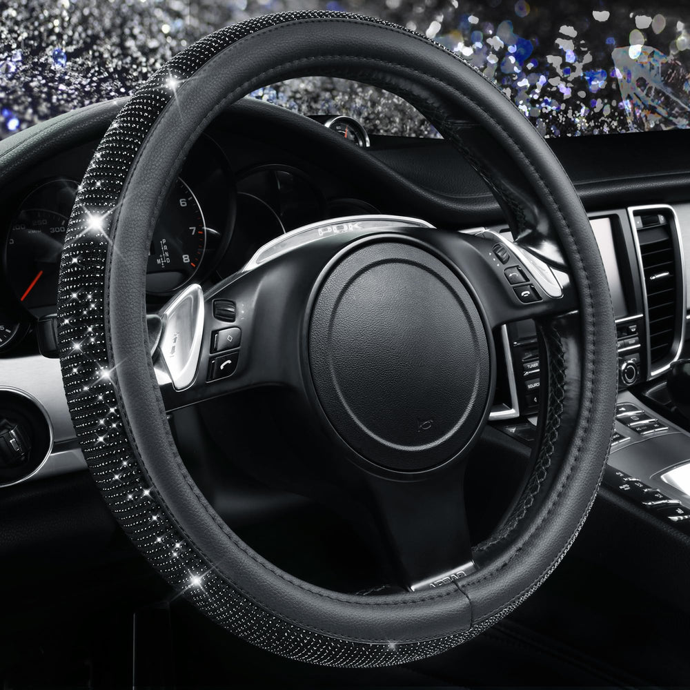 CAR PASS Bling Diamond steering wheel cover close-up with crystals adds luxe grip