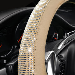 CAR PASS steering wheel cover on wheel demonstrates universal fit and sparkle.
