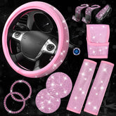 CAR PASS bling steering wheel cover adds pink diamond sparkle to the interior.