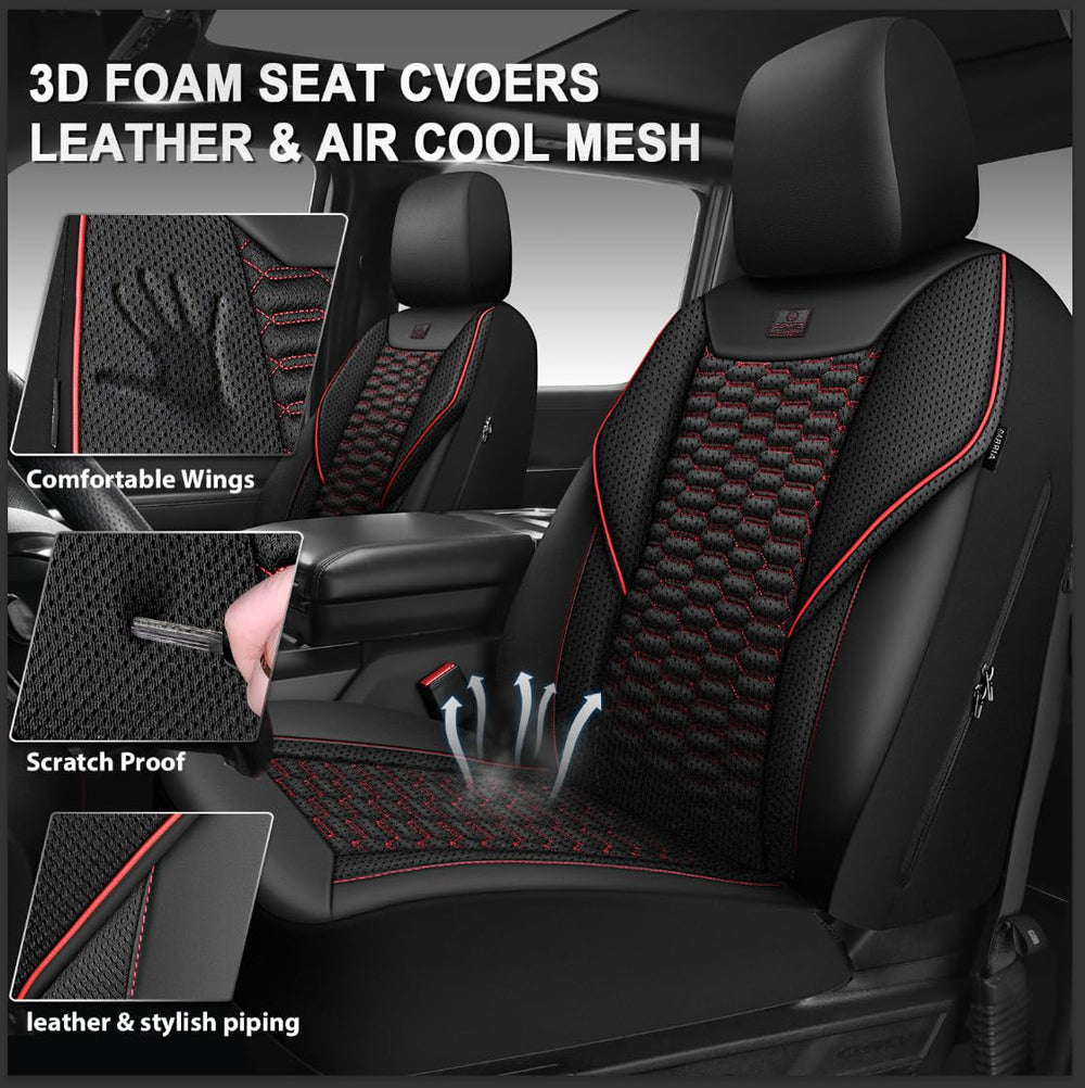 CAR PASS breathable mesh leather seat cover highlights cooling airflow on long drives