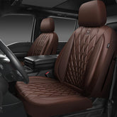CAR PASS brown leatherette front seat cover with armrest protects seats and cleans easily.