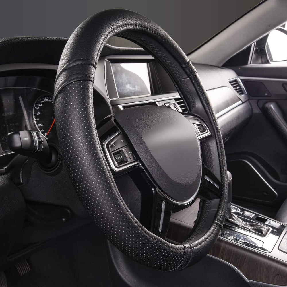 CAR PASS microfiber leather cover durable finish protects your steering wheel from wear.