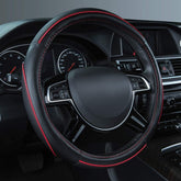 CAR PASS color piping leather steering wheel cover in black and red enhances grip and style.
