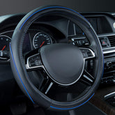 CAR PASS Colour Piping Leather steering wheel cover top view adds grip and style.
