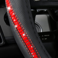 CAR PASS crystal rhinestones detail on steering wheel cover enhances style.