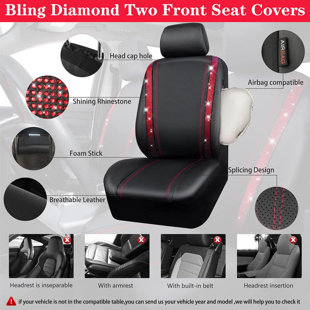 CAR PASS detachable headrest with rhinestones enhances the styling.