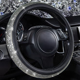 CAR PASS Diamond Black Leather steering wheel cover detail showing premium sparkle and grip