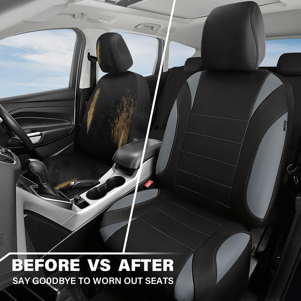 CAR PASS gray neoprene protects from sweat, dog hair, and odors.