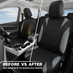 CAR PASS gray neoprene protects from sweat, dog hair, and odors.