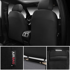 CAR PASS easy-install front seat cover with accessible headrest and belt openings.