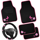 CAR PASS pink butterfly steering wheel cover with detailed embroidery for grip and style