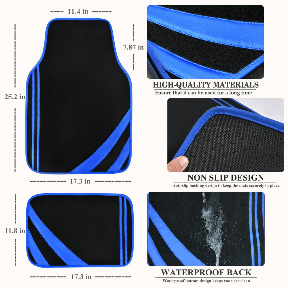 CAR PASS front-right mat with blue edge features anti-slip backing