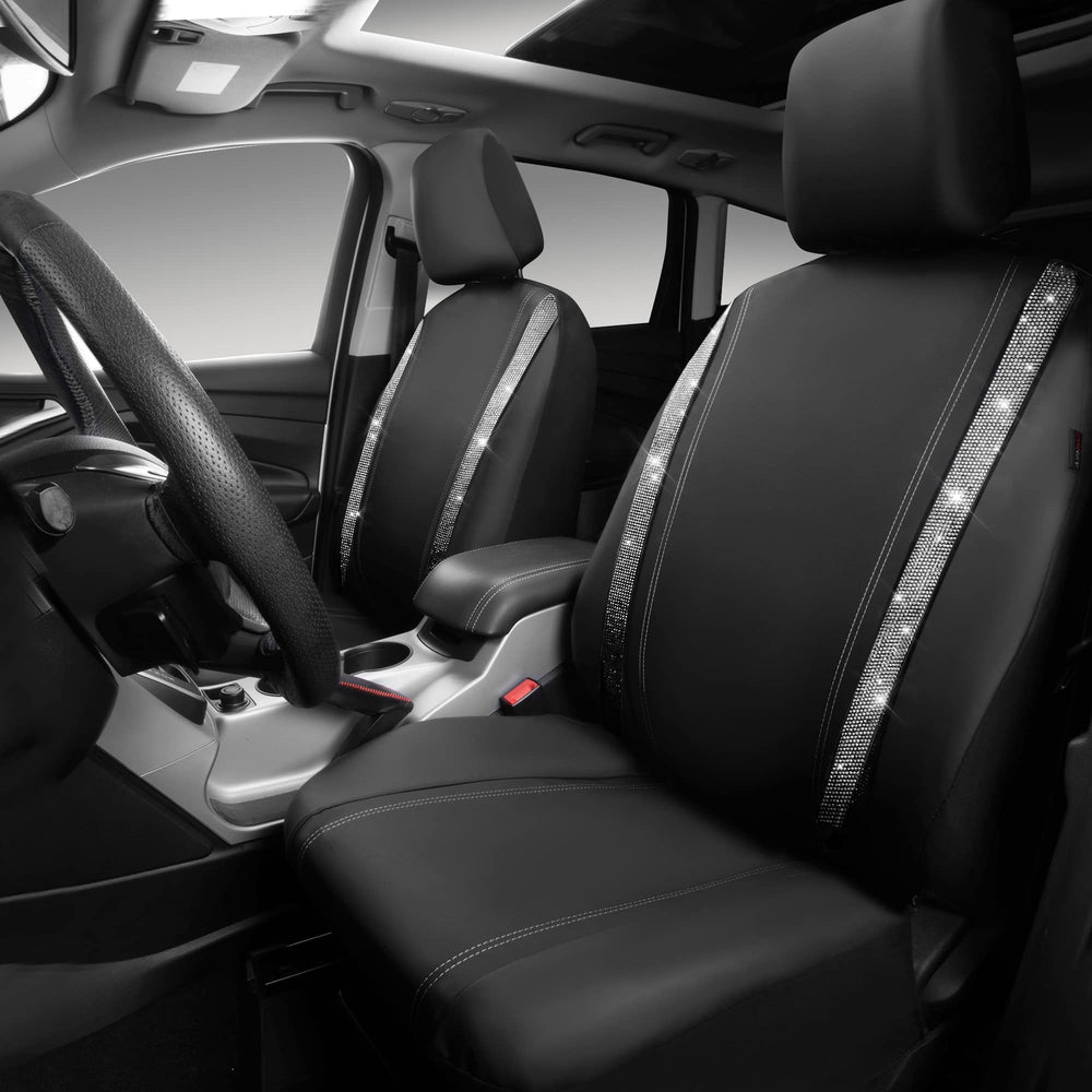 CAR PASS leather bling diamond seat cover, front-right view highlights glitter detail for cabin style