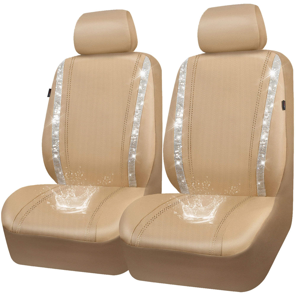 CAR PASS Leather Bling Diamond seat cover front set adds sparkle while protecting seats.