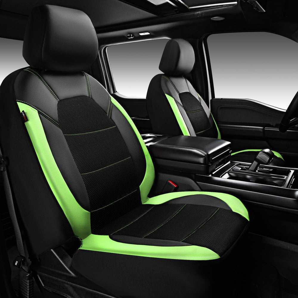 CAR PASS leather front seat cover in black-green enhances cabin style and comfort.