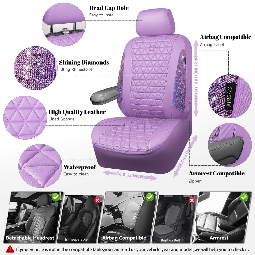 CAR PASS light purple bling-diamond rear bench cover guards upholstery with shimmer.