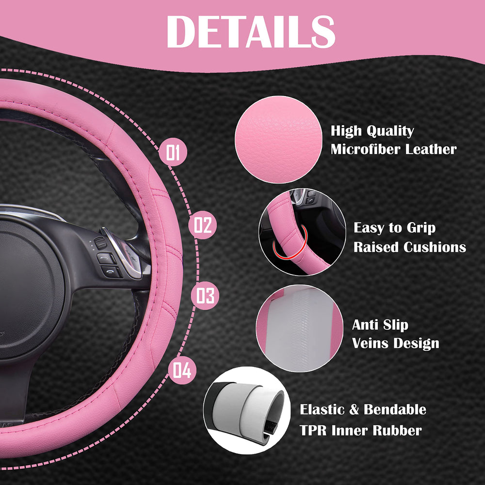 CAR PASS Line Rider pink steering cover adds sporty look to interior