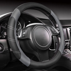 CAR PASS Line Rider soft-touch steering cover on a 14.5–15 inch wheel for comfortable grip.