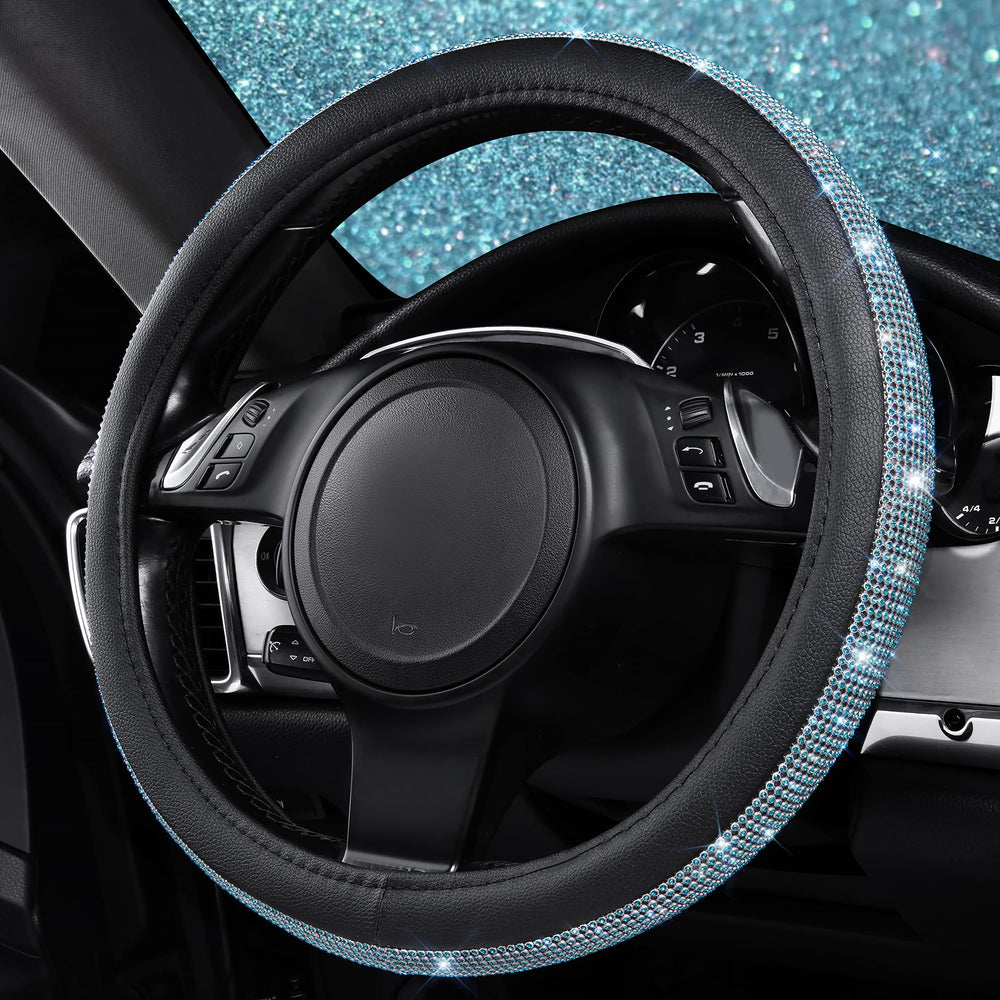 Luxurious soft-touch CAR PASS steering wheel cover in mint blue
