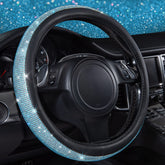 CAR PASS mint blue diamond leather steering wheel cover with premium grip and sparkle