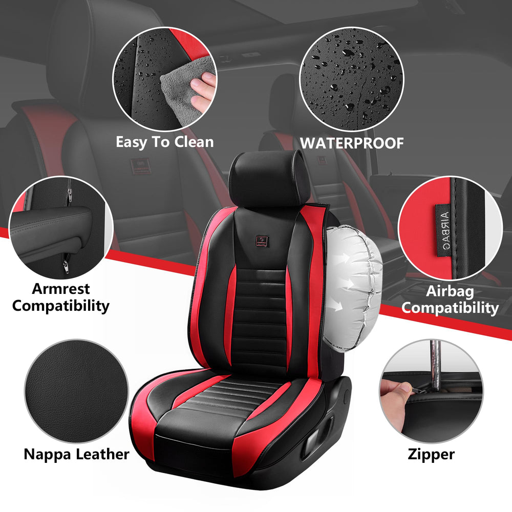 CAR PASS front seat cover close-up highlights premium Nappa leather and odor-free surface