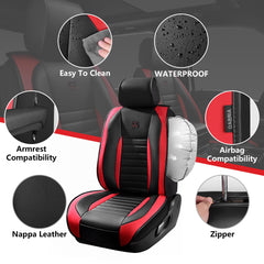 CAR PASS front seat cover close-up highlights premium Nappa leather and odor-free surface