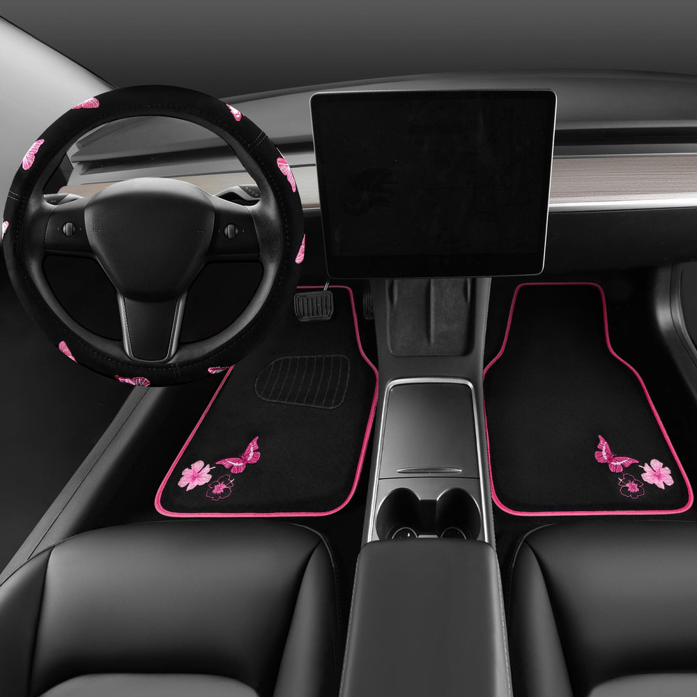 CAR PASS pink butterfly floor mats for front seating protection and style