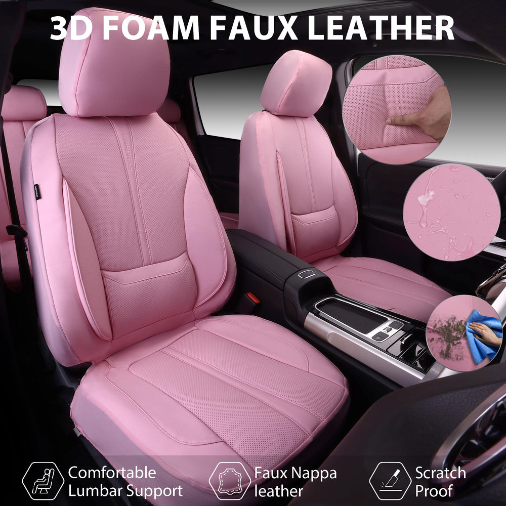 CAR PASS pink seat covers with 3D foam lumbar support for comfort