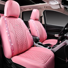 CAR PASS Pink Nappa Leather seat cover detail showing rhinestones and sparkle