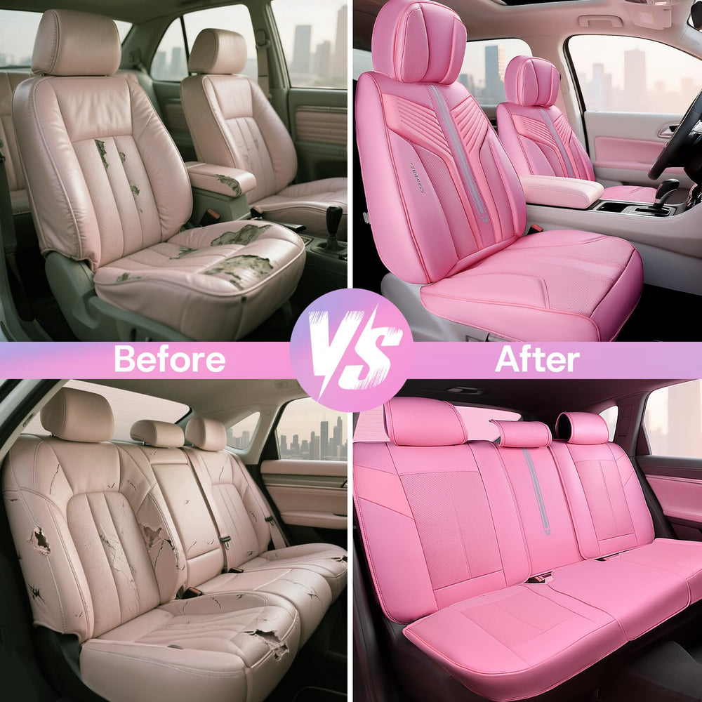 CAR PASS pink nappa rear backrests delivering durable protection and easy cleaning
