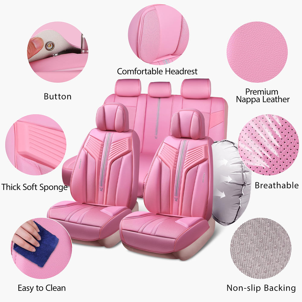 CAR PASS pink nappa rear-seat cushions offering full coverage and spill resistance