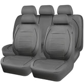 CAR PASS piping faux leather seat cover full set grey, front view for stylish protection.