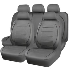 CAR PASS piping faux leather seat cover full set grey, front view for stylish protection.