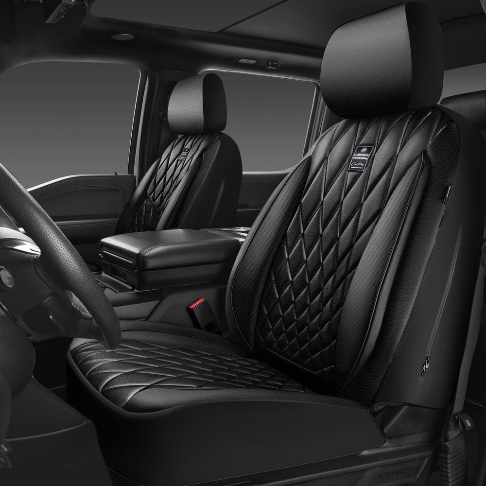 CAR PASS Piping Luxury front seat cover in all black for protection and style.