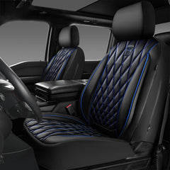 CAR PASS Piping luxury PU leather front seat cover in black-blue protects upholstery with premium look