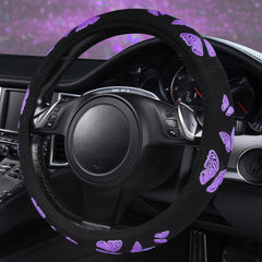 CAR PASS Purple Butterfly steering wheel cover front view shows vibrant butterfly design and style.
