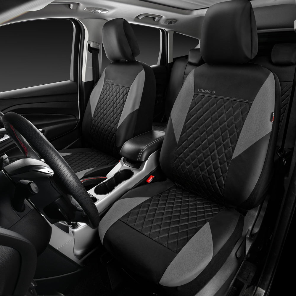 CAR PASS quilting leather seat covers on the rear seat for universal fit in most vehicles.