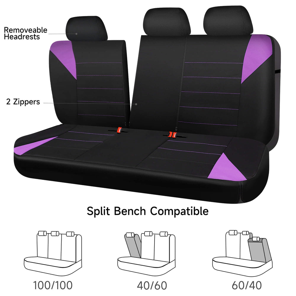 CAR PASS black-purple seat cover set enhances bold interior styling.