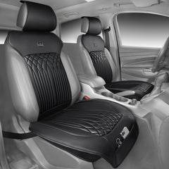 CAR PASS seat protector close-up shows premium Nappa leather and waterproof surface for protection.