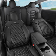 CAR PASS Nappa leather seat cover with rhinestone diamonds adds style while guarding seats.