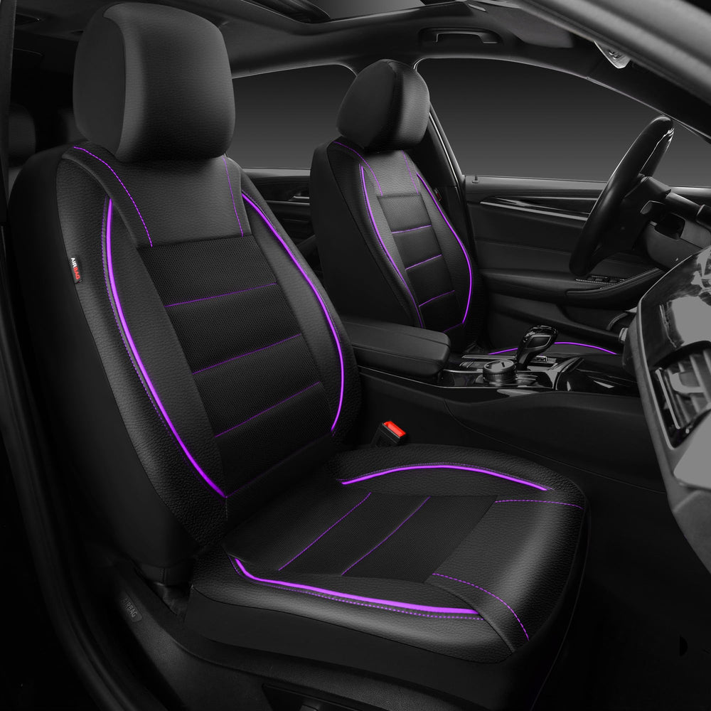CAR PASS universal piping leather front seat cover in black and purple protecting against wear